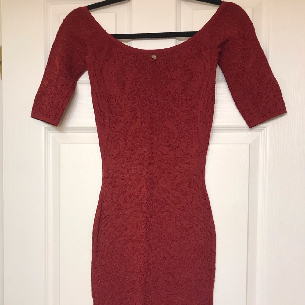 GUESS red bodycon mini dress 3/4 sleeve